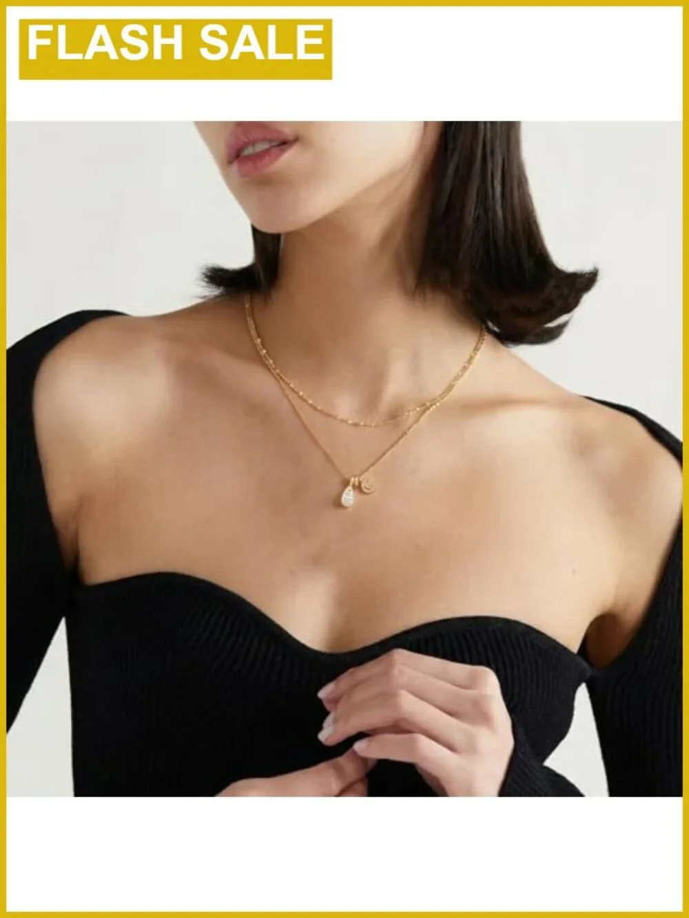 14K Gold Plated Moon Pendant Necklace with Cubic Zirconia Teardrop